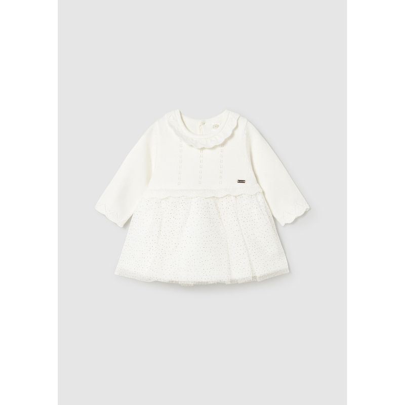 CREAM TRICOT DRESS SHIMMER TULLE / 2815-029