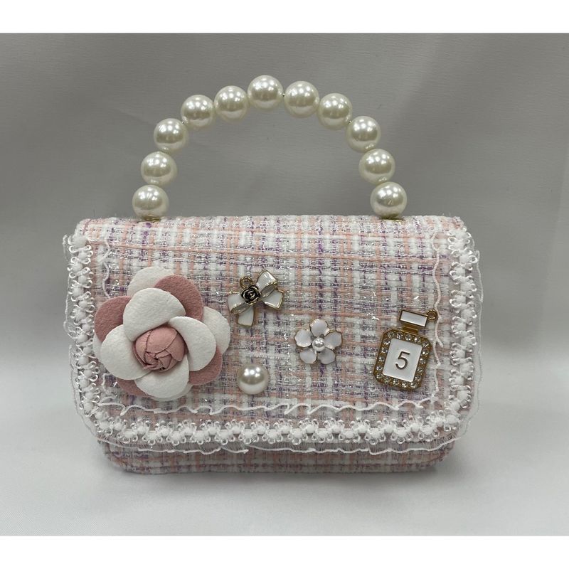 Z11920ZER / TWEED PURSE PINK & WHITE TRIM CHARMS