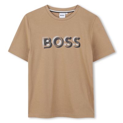 BROWN T-SHIRT BLACK BOSS LOGO / J52360-269