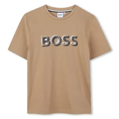BROWN T-SHIRT BLACK BOSS LOGO / J52360-269
