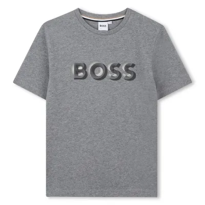 GREY T-SHIRT BLACK BOSS LOGO / J52360-A46