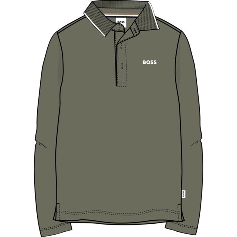OLIVE GREEN LONG SLEEVE POLO SHIRT / J52330-724