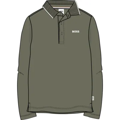 OLIVE GREEN LONG SLEEVE POLO SHIRT / J52330-724