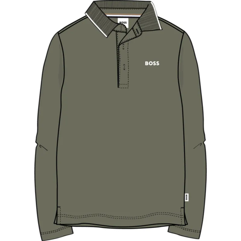 OLIVE GREEN LONG SLEEVE POLO SHIRT / J52330-724