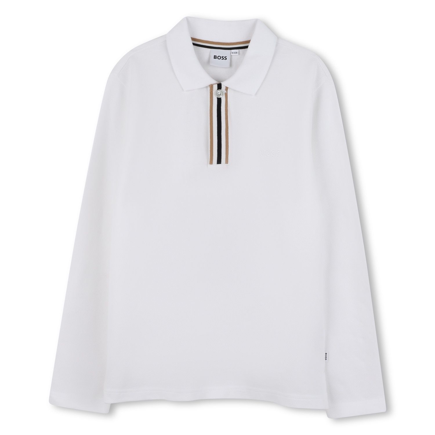WHITE LONG SLEEVE POLO SHIRT BROWN STRIPE / J52333-10P