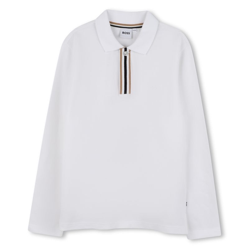 WHITE LONG SLEEVE POLO SHIRT BROWN STRIPE / J52333-10P