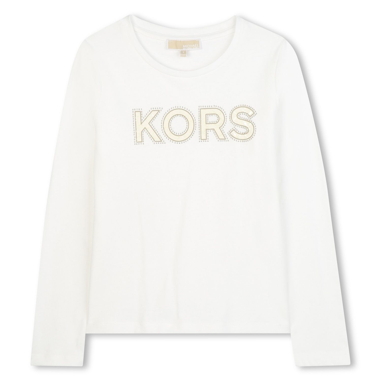 CREAM LONG SLEEVE T-SHIRT GOLD KORS LOGO / R30491-117