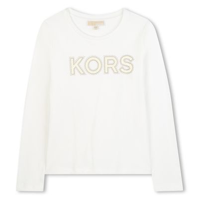 CREAM LONG SLEEVE T-SHIRT GOLD KORS LOGO / R30491-117