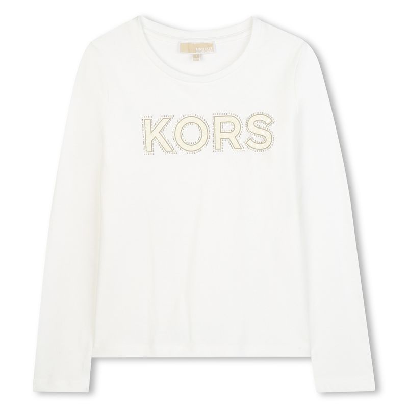 CREAM LONG SLEEVE T-SHIRT GOLD KORS LOGO / R30491-117