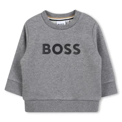 GREY SWEATER BLACK BOSS LOGO / J52458-A46