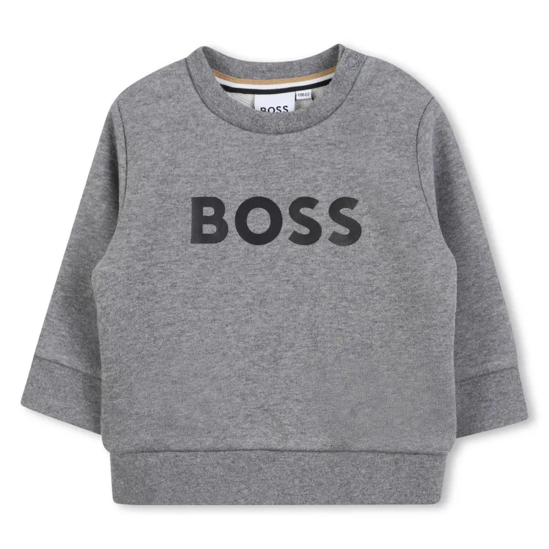 GREY SWEATER BLACK BOSS LOGO / J52458-A46