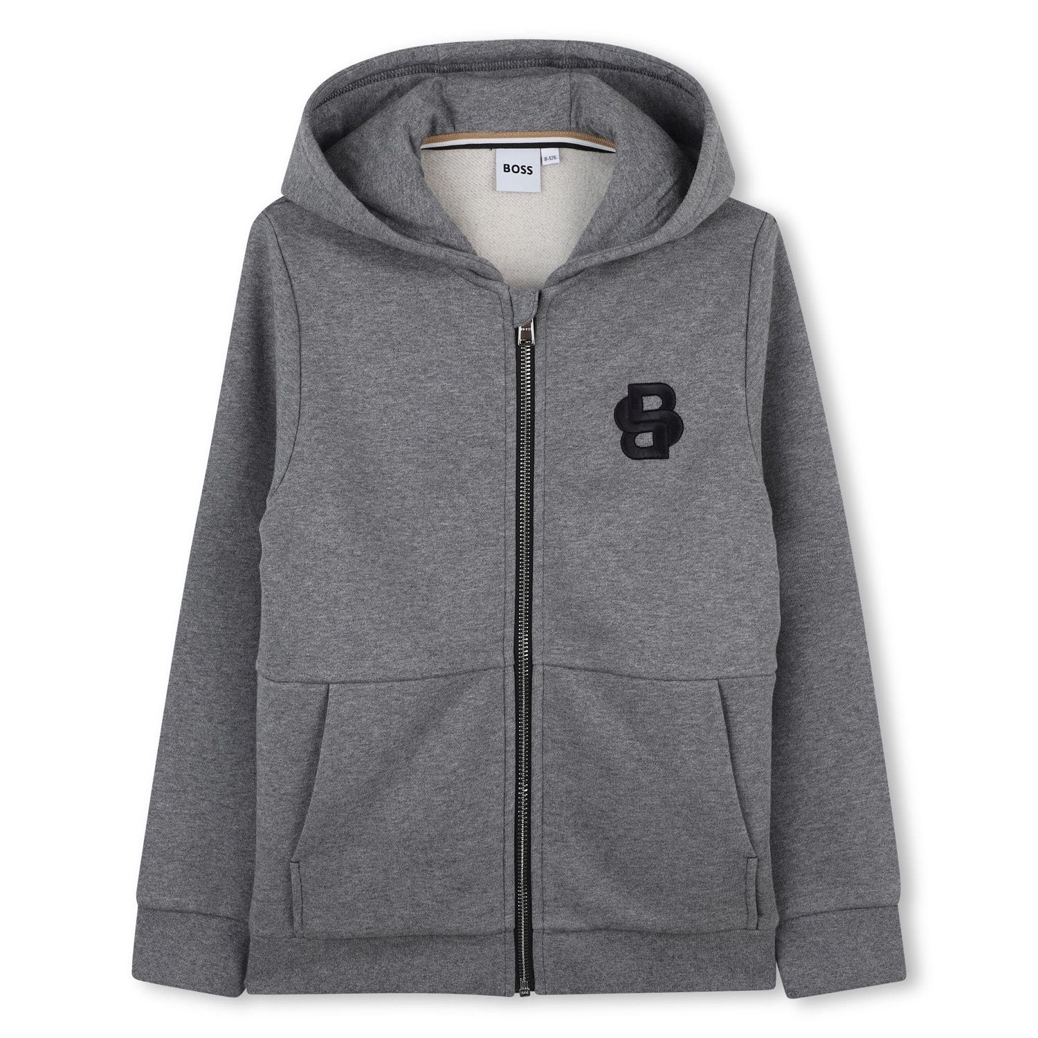 GREY ZIP HOODIE BLACK BOSS LOGO / J52320-A46