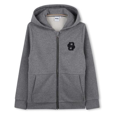 GREY ZIP HOODIE BLACK BOSS LOGO / J52320-A46