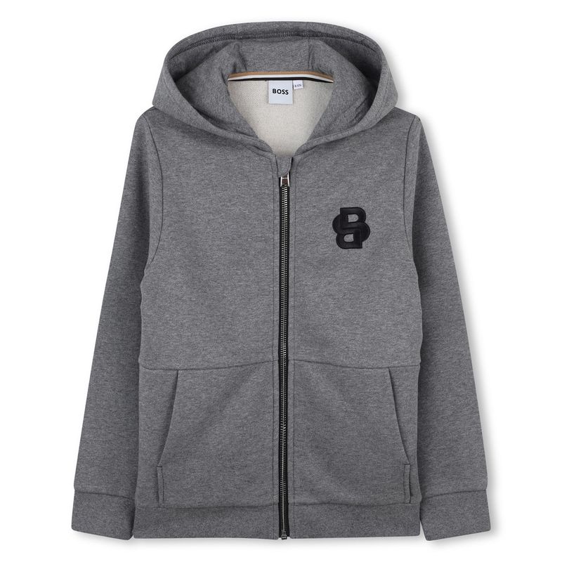 GREY ZIP HOODIE BLACK BOSS LOGO / J52320-A46