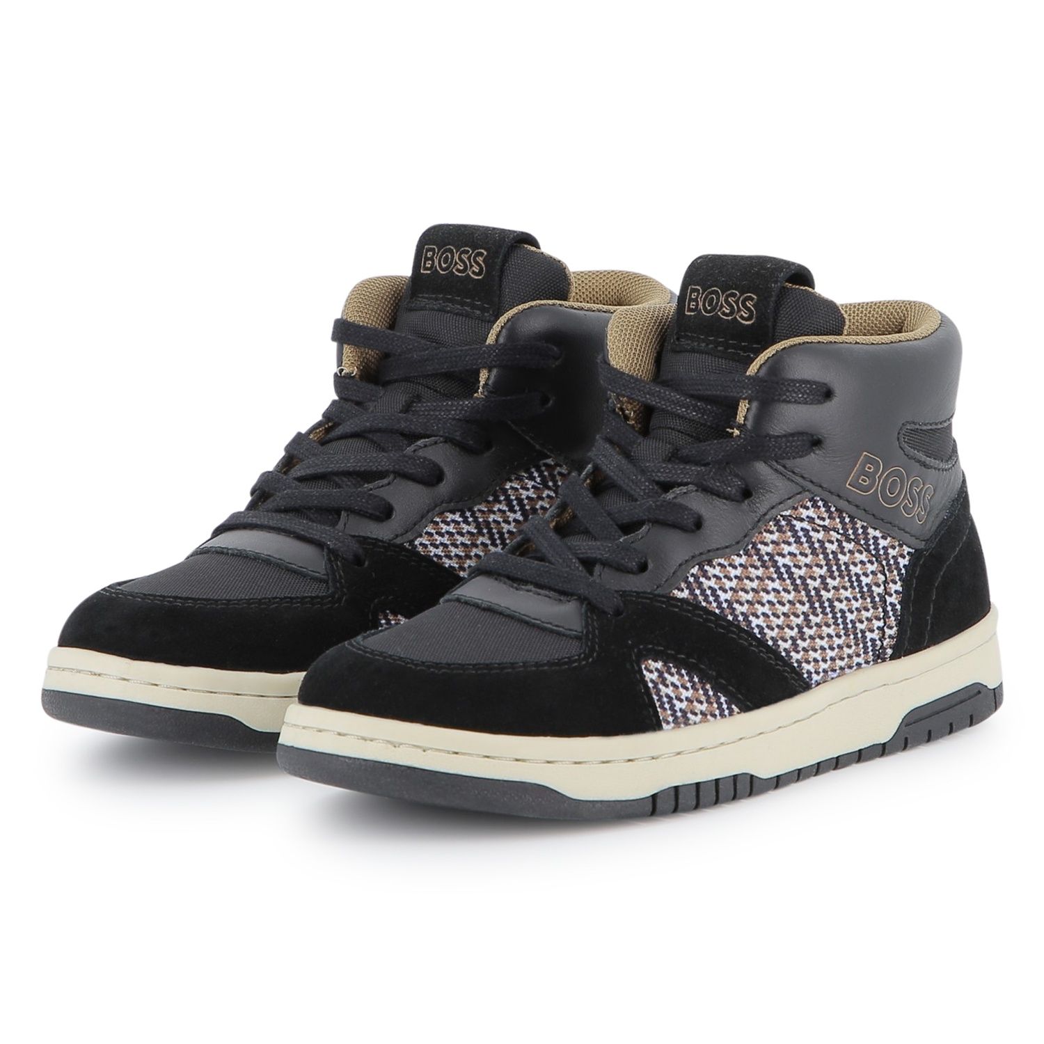 BLACK HIGH TOP SNEAKER BROWN HERRINGBONE PATTERN / J52567-09B