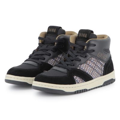 BLACK HIGH TOP SNEAKER BROWN HERRINGBONE PATTERN / J52567-09B