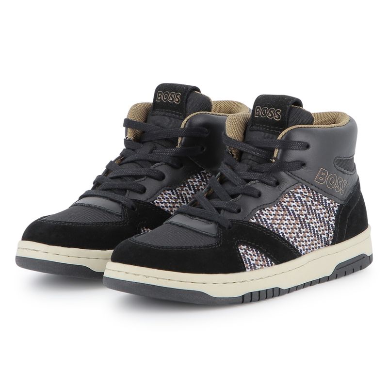 BLACK HIGH TOP SNEAKER BROWN HERRINGBONE PATTERN / J52567-09B