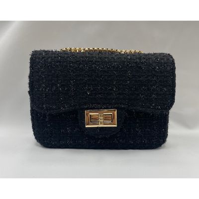 BLACK TWEED CROSSBODY PURSE GOLD CHAIN / 258959