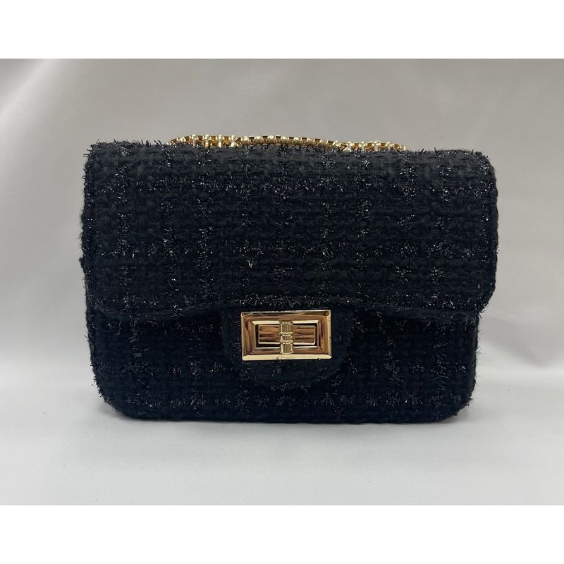 BLACK TWEED CROSSBODY PURSE GOLD CHAIN / 258959