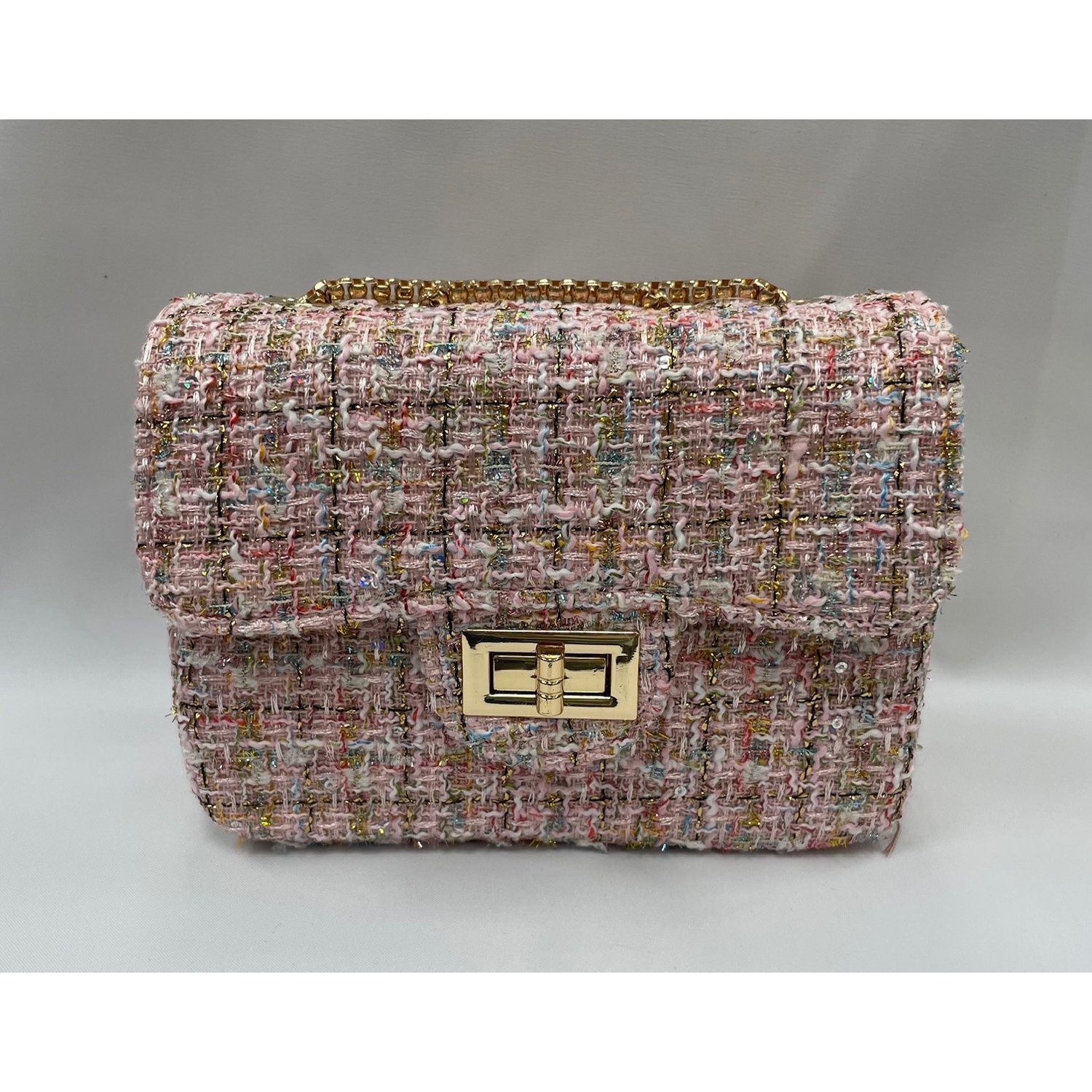 PINK TWEED PURSE CROSSBODY GOLD CHAIN / 28958