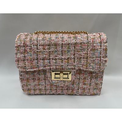 PINK TWEED PURSE CROSSBODY GOLD CHAIN / 28958
