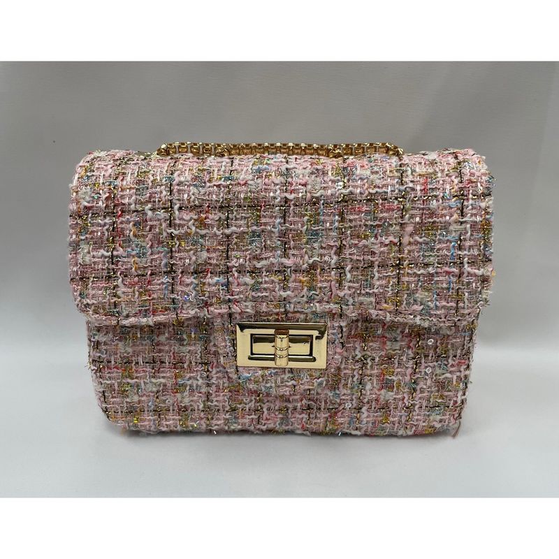 PINK TWEED PURSE CROSSBODY GOLD CHAIN / 28958