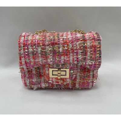 ROSE PINK GOLD TWEED PURSE GOLD CHAIN / 28958
