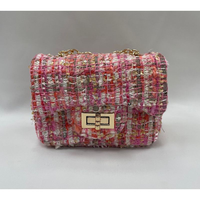 ROSE PINK GOLD TWEED PURSE GOLD CHAIN / 28958