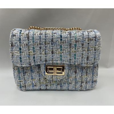 GOLD BLUE TWEED PURSE CROSSBODY GOLD CHAIN POCKET / 28958