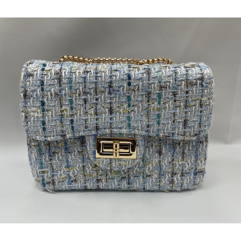 GOLD BLUE TWEED PURSE CROSSBODY GOLD CHAIN POCKET / 28958