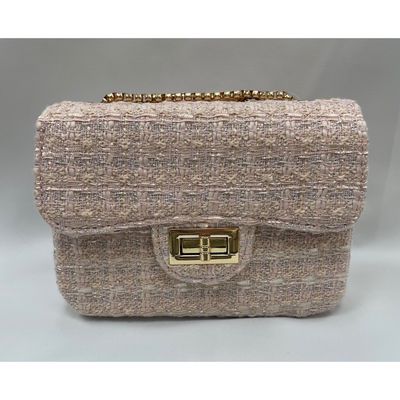 FLESH PINK TWEED PURSE CROSSBODY POCKET / 28959