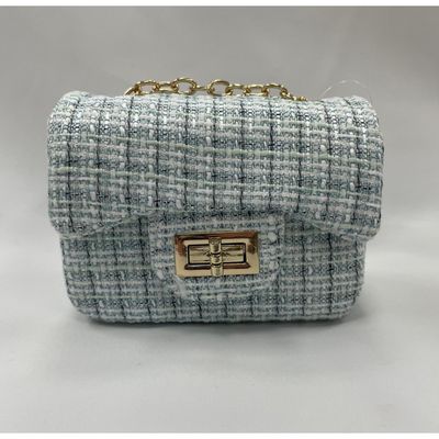 BLACK WHITE SMALL CHECK TWEED PURSE GOLD CHAIN / 28958