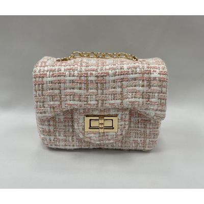PINK GOLD WHITE TWEED PURSE GOLD CHAIN / 28958