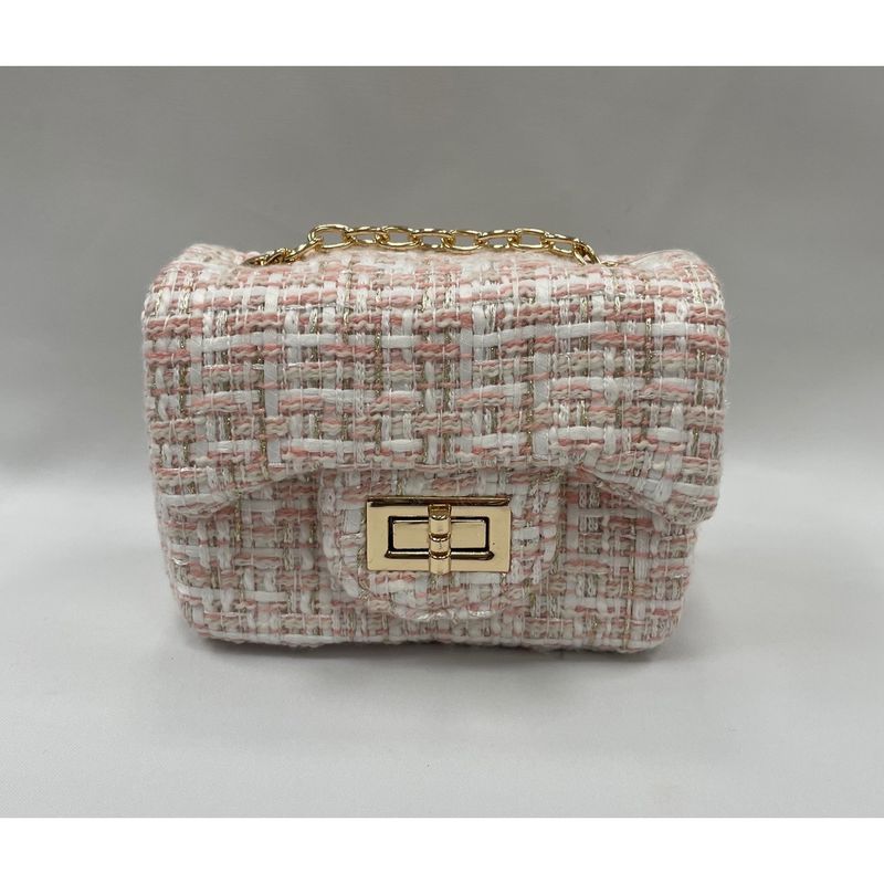 PINK GOLD WHITE TWEED PURSE GOLD CHAIN / 28958