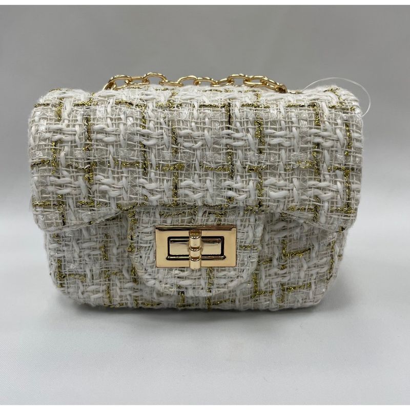 WHITE GOLD TWEED PURSE GOLD CHAIN / 28958