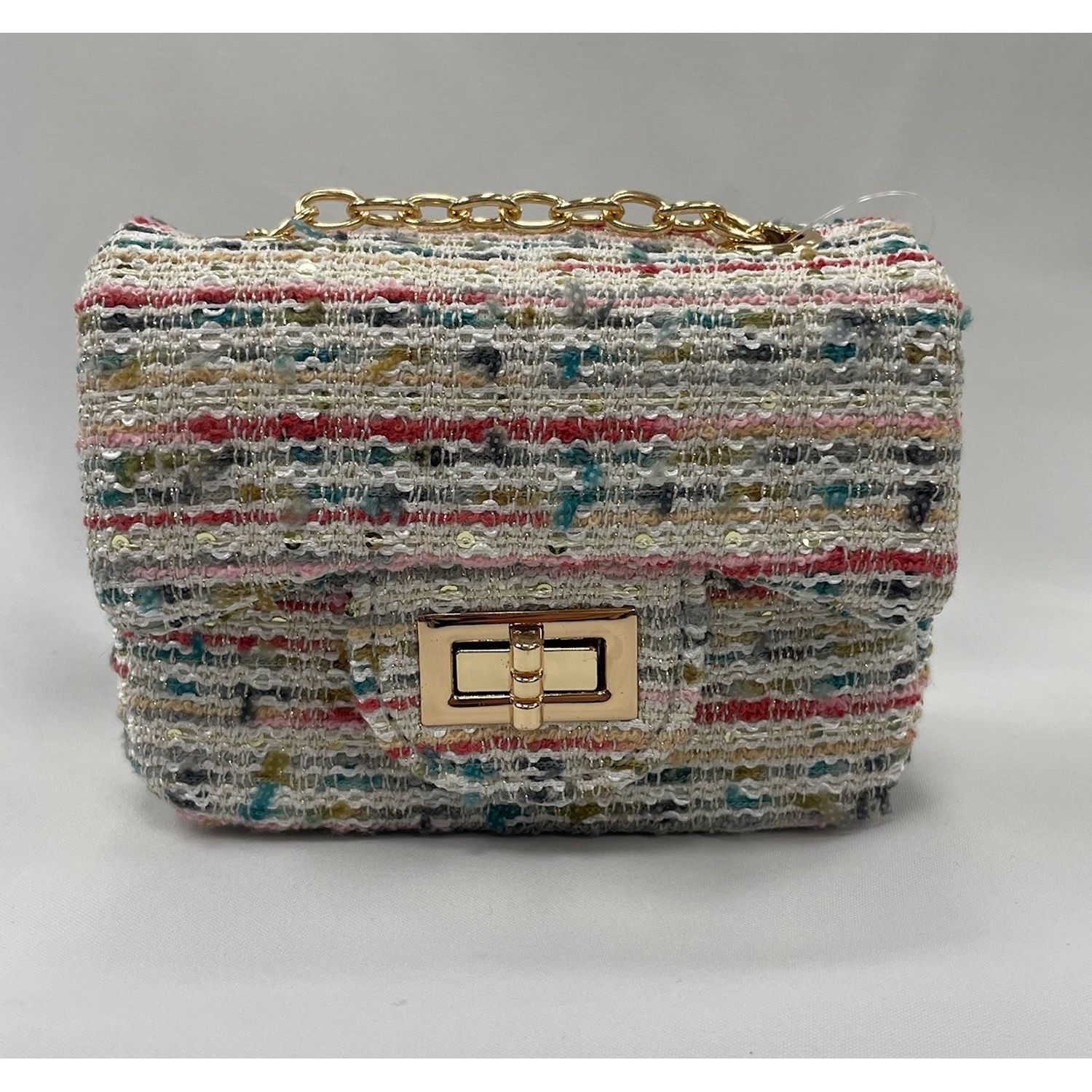 BLUE COLORFUL STRIPE PURSE GOLD CHAIN / 28958
