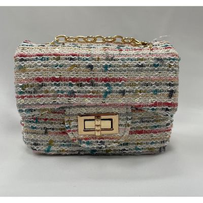 BLUE COLORFUL STRIPE PURSE GOLD CHAIN / 28958