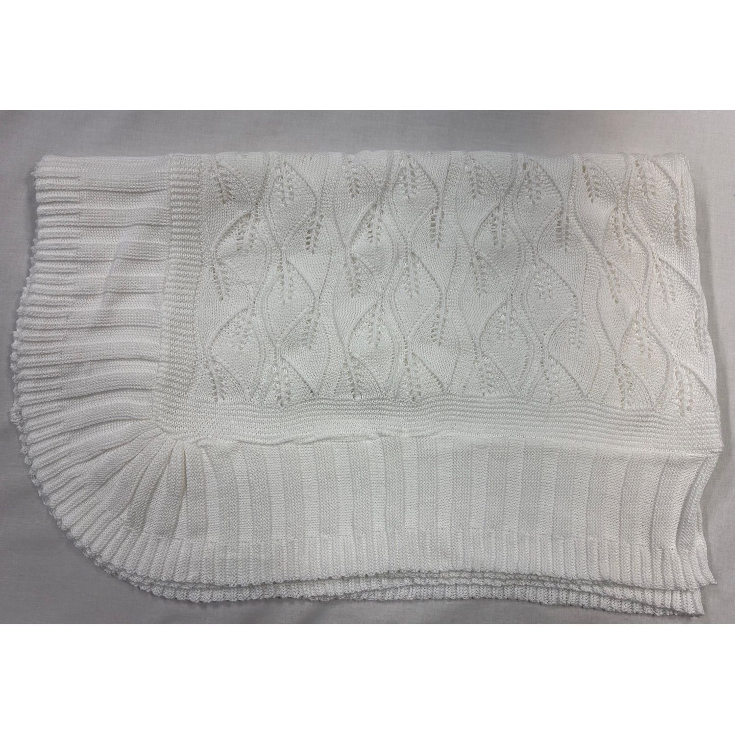 IVORY KNIT BLANKET CROCHET EDGING SOLID CENTRE / 903