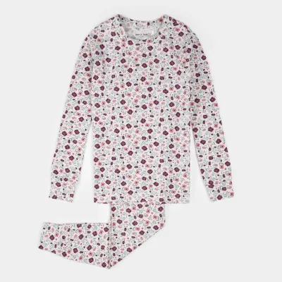 BEIGE 2PC PYJAMA FLOWER PRINT / 25FRS24Q01/K