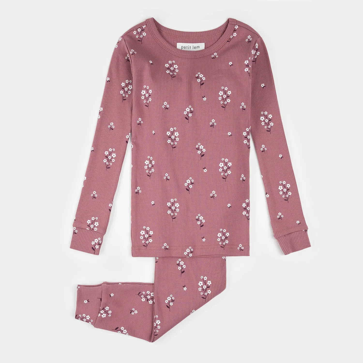 PLUM 2PC PYJAMA WHT FLOWER PRINT RIBBED / 25FRS37Q02/K