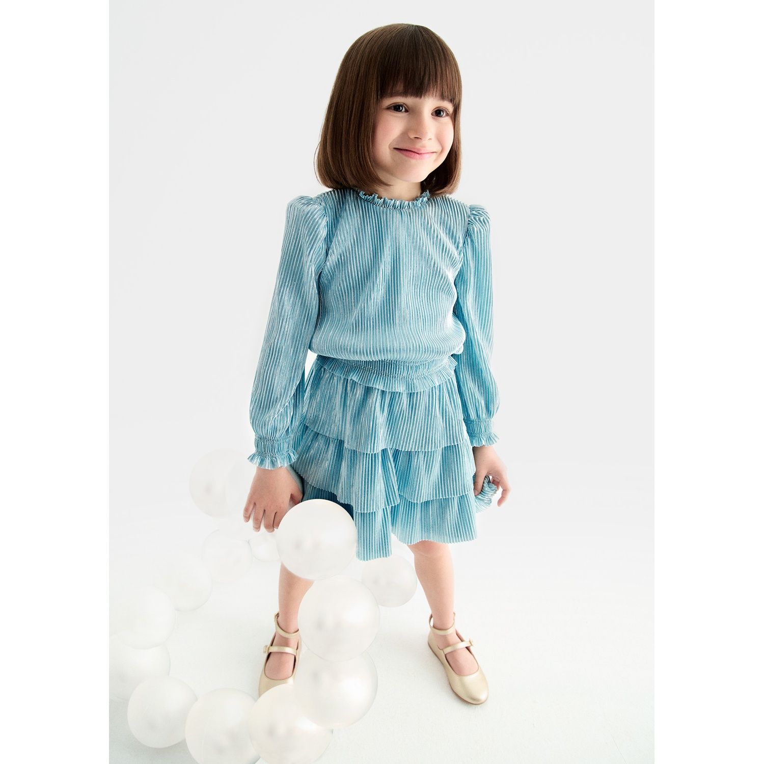 AQUA 2PC SKIRT SET PLEATED 3 FLOUNCES SKIRT / 5541-051