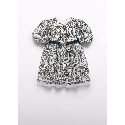 CREAM & BLACK EMBROIDERED TULLE SKIRT WITH BELT / 5524-002