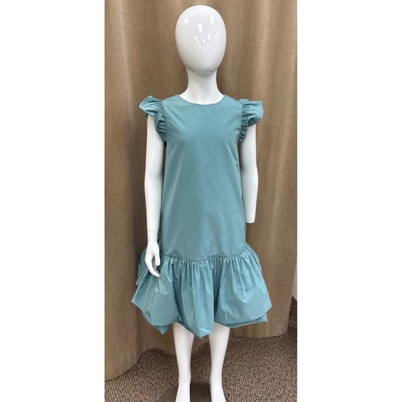 AQUA BLUE TAFFETA DRESS FLOUNCED HEM & CAP SLEEVE / 5535-009
