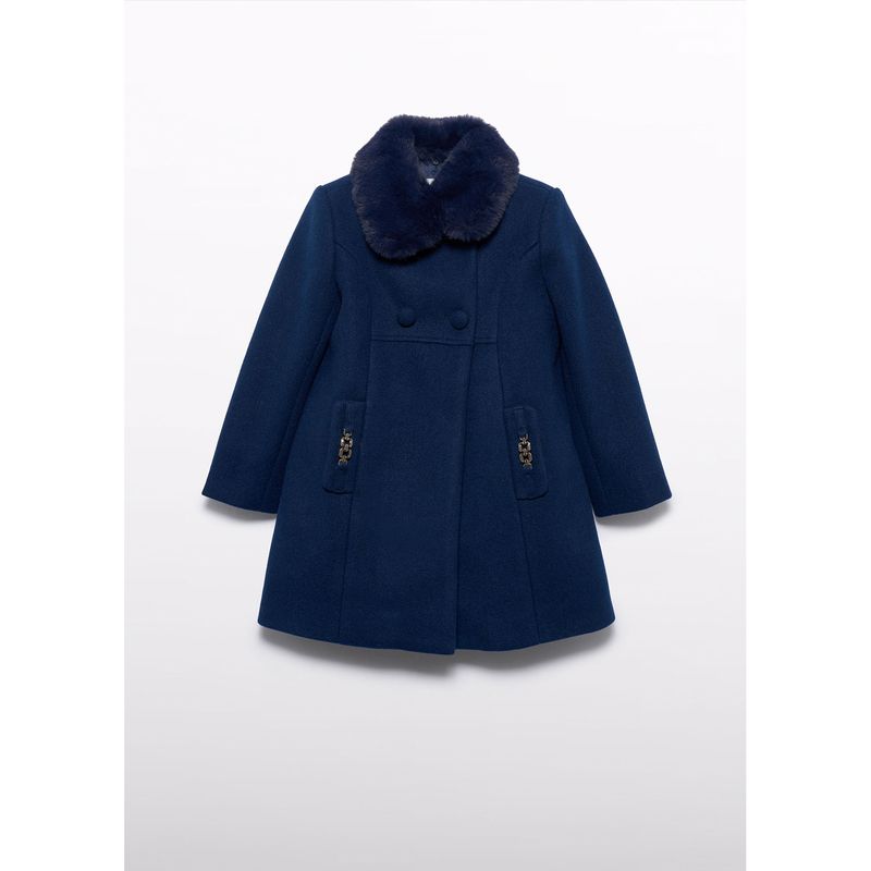 NAVY WOOL COAT FAUX FUR COLLAR / 5846-093