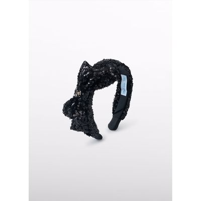 BLACK SEQUIN HEADBAND HARD BOW TRIM / 5972-080