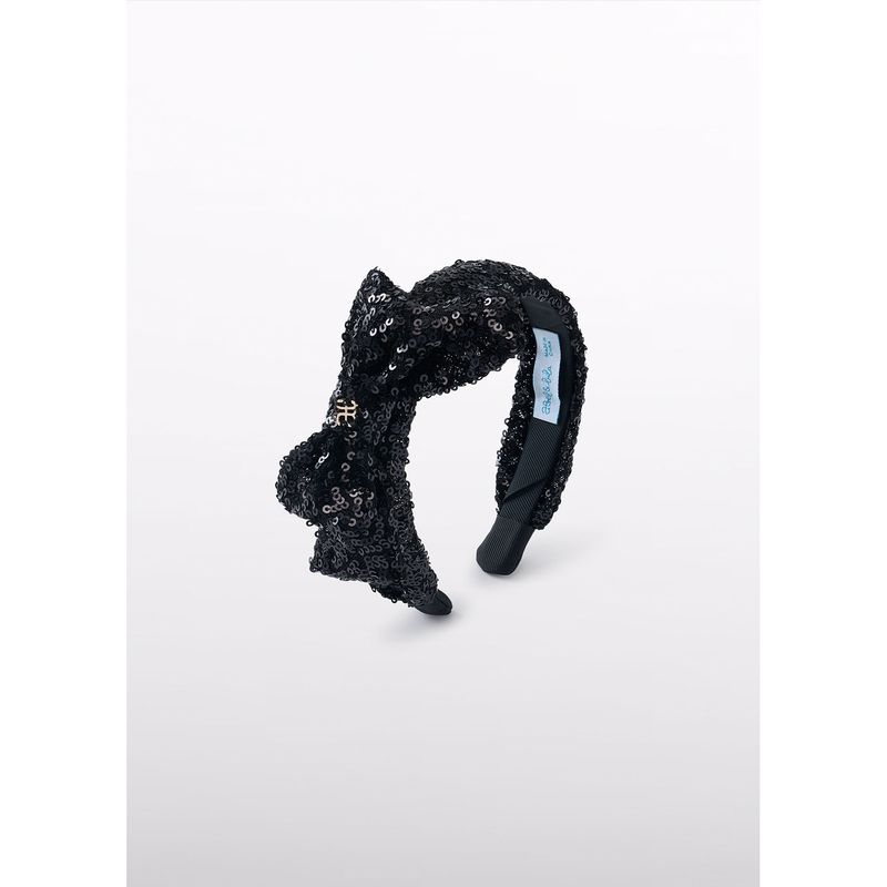 BLACK SEQUIN HEADBAND HARD BOW TRIM / 5972-080