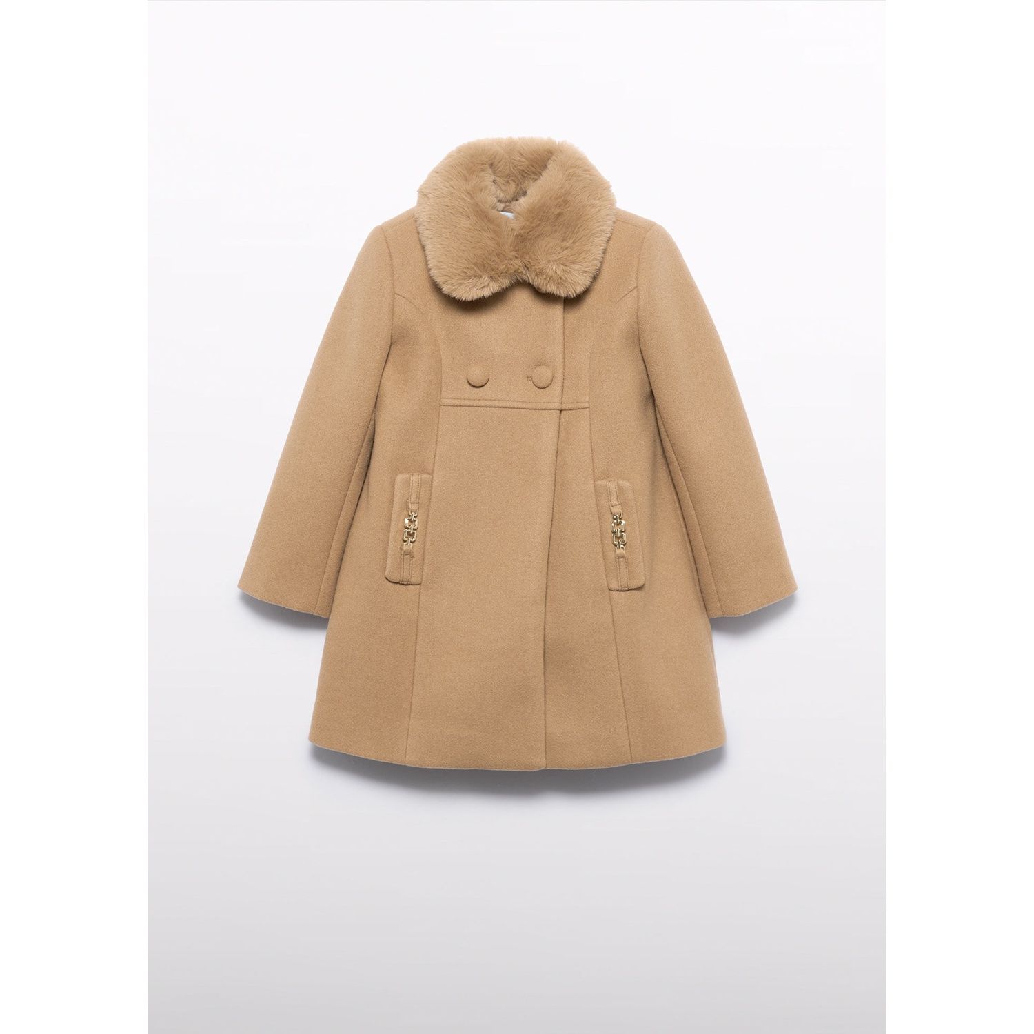 CAMEL WOOL COAT FAUX FUR COLLAR BROWN / 5846-094