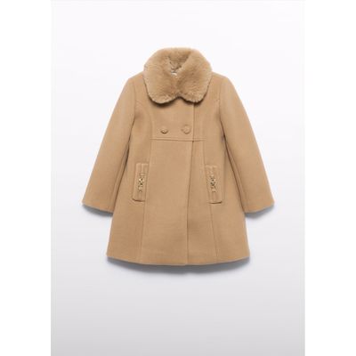 CAMEL WOOL COAT FAUX FUR COLLAR BROWN / 5846-094