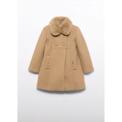 CAMEL WOOL COAT FAUX FUR COLLAR BROWN / 5846-094