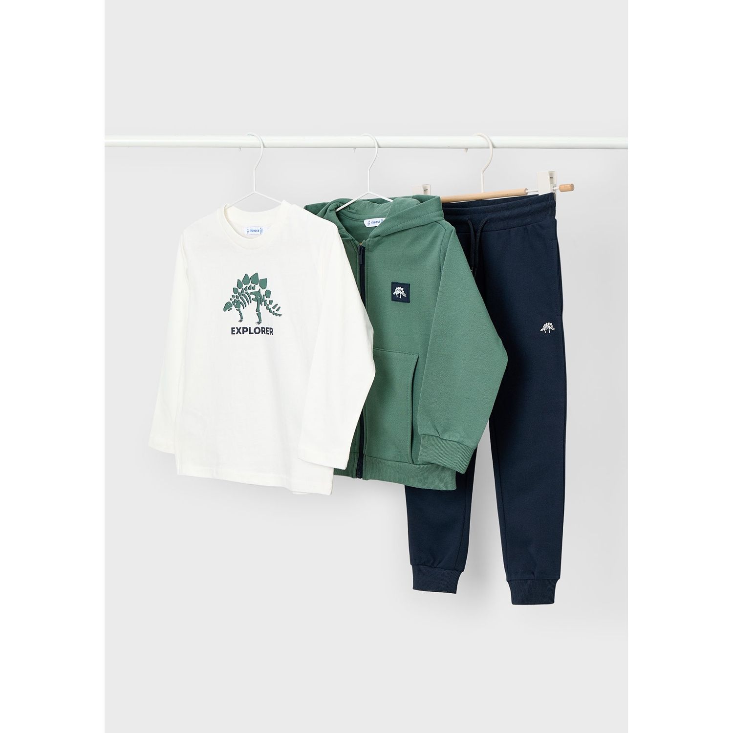 3PC GREEN NAVY CREAM TRACKSUIT HOODED / 4806-060